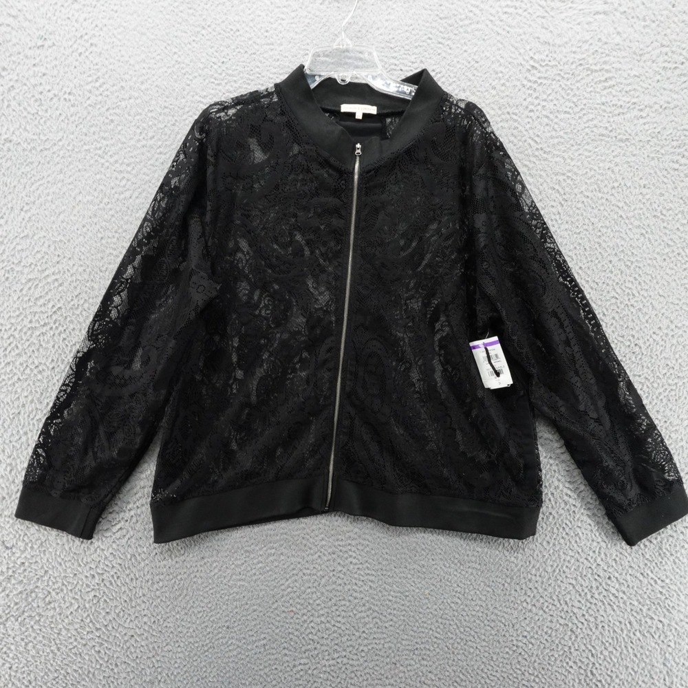 Standards & Practices Black Floral Lace Bomber Jacket Plus Size 2X NEW
